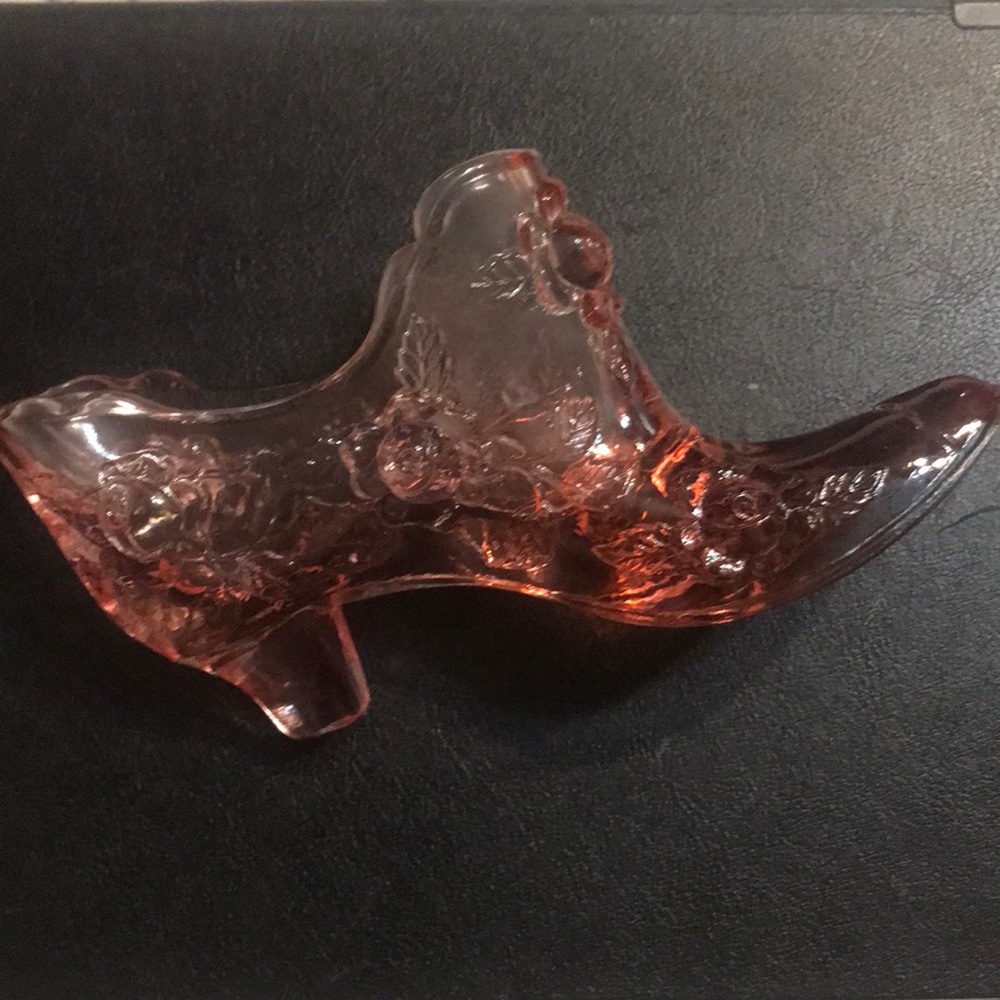 Fenton Cranberry Rose Glass Slipper Shoe